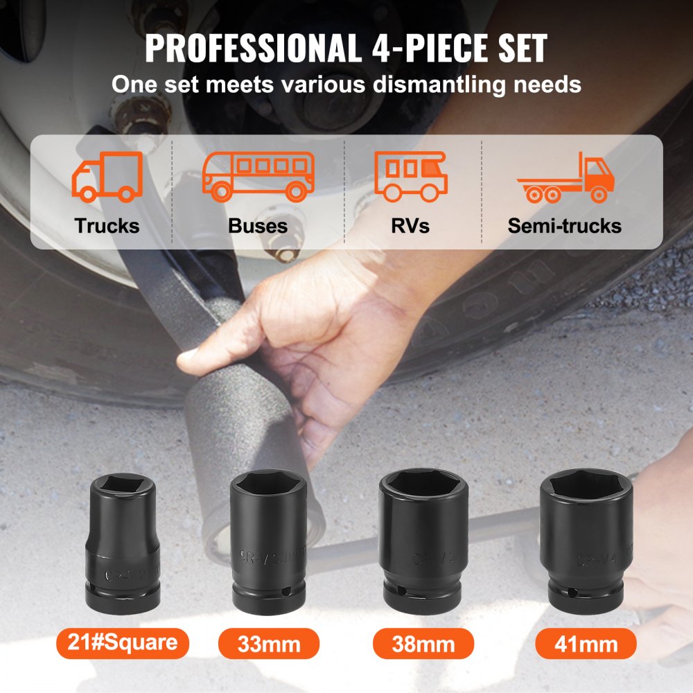 VEVOR - Juego de llaves multiplicadoras de torsión de alta resistencia, llave para tuercas de rueda con accionamiento de 1 pulgada, extractor de tuercas de rueda de 1:58 y 4800 Nm, con 4 vasos y estuche para camión, remolque o autocaravana.