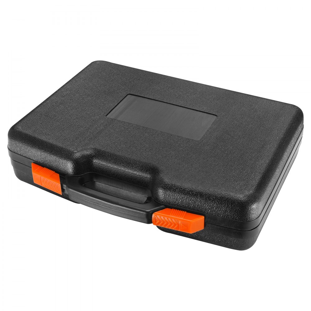 Estuche de almacenamiento negro con pestillos naranjas y asa para llave multiplicadora de torsión VEVOR. Diseño compacto y resistente.