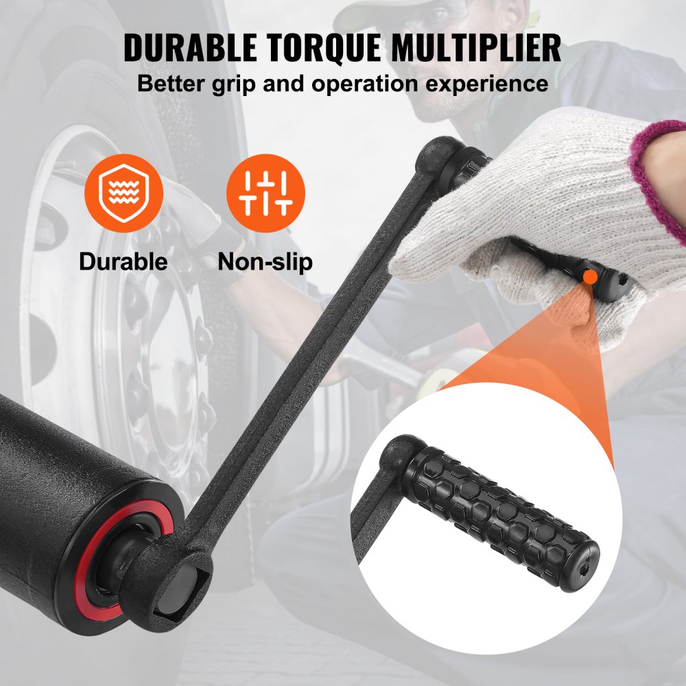 Multiplicador de torsión VEVOR, llave/multiplicador de tuercas de rueda de 1 pulgada, juego de llaves multiplicadoras de torsión de alta resistencia, extractor de tuercas de rueda 1:58 4800 Nm, incluye 8 vasos (24-38 mm) y estuche de almacenamiento.