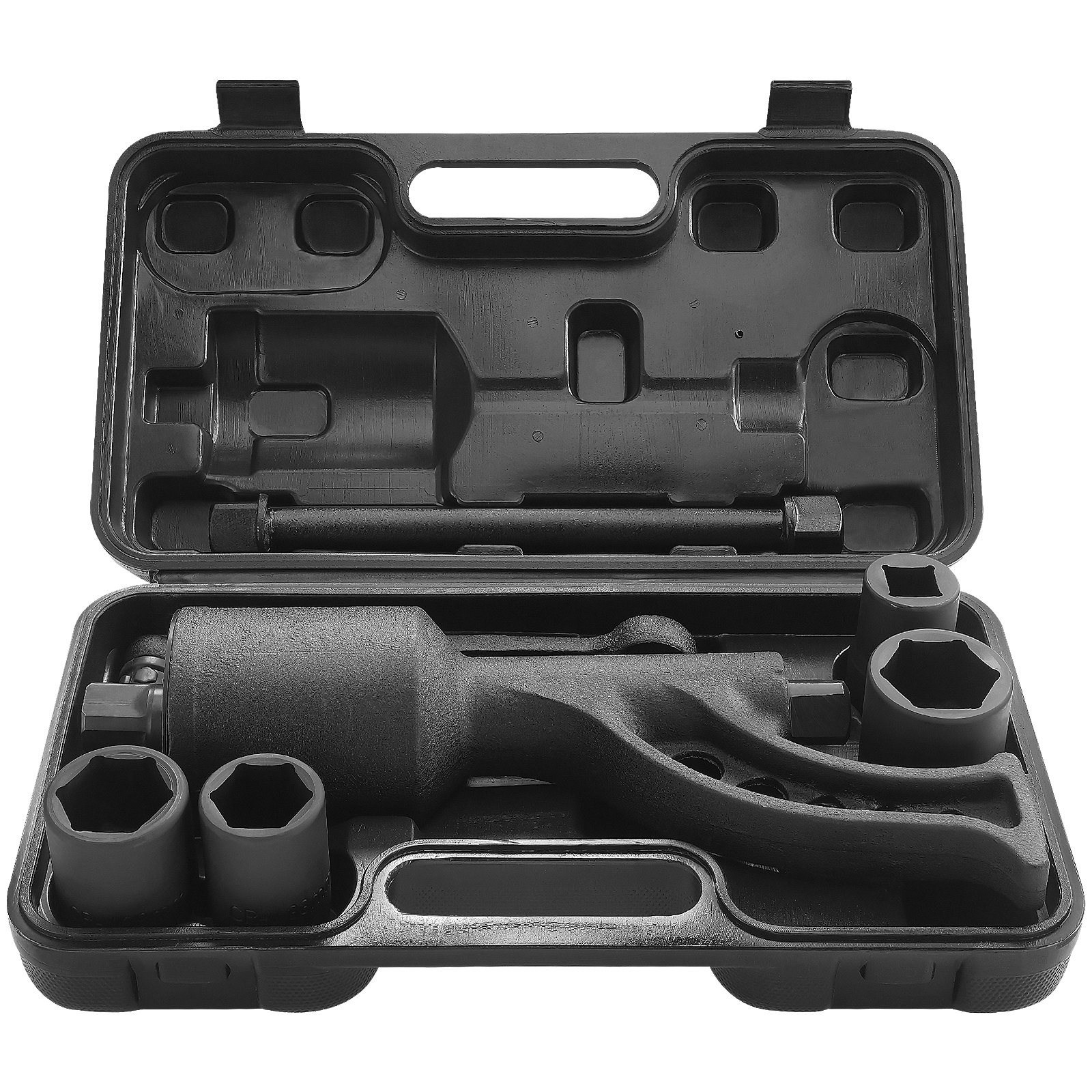 Kit multiplicador de torsión VEVOR con enchufes en un estuche de transporte negro, abierto para exhibición.