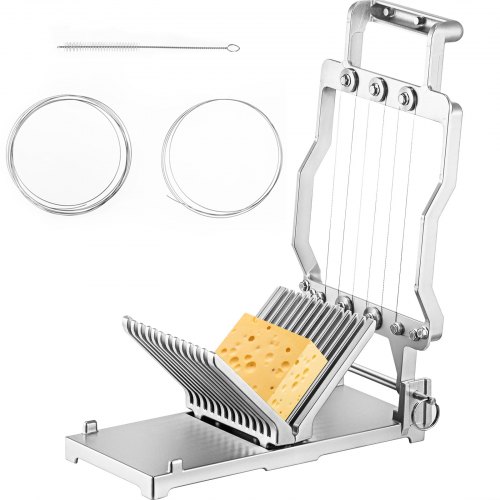 VEVOR Cortador de Queso de Acero Inoxidable 1 cm / 2 cm Cortador de Alambre para Queso 33 x 18,5 x 17,5 cm Herramienta de Corte de Cocina con 2 Paquetes de Cables para Queso Tofu Mantequilla Verduras