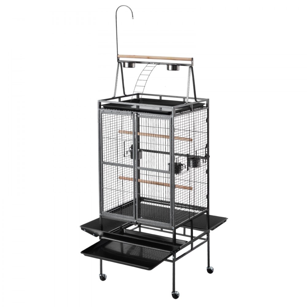 VEVOR Jaula para Pájaros, 830 x 790 x 2100 mm, con Techo Plano Abierto, con Perchas, Bandeja Extraíble y Comederos de Plástico, para Cotorras Argentinas, Loros Amazónicos y Loros Grises Africanos