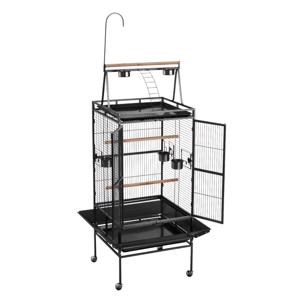 VEVOR Jaula para Pájaros, 830 x 790 x 2100 mm, con Techo Plano Abierto, con Perchas, Bandeja Extraíble y Comederos de Plástico, para Cotorras Argentinas, Loros Amazónicos y Loros Grises Africanos