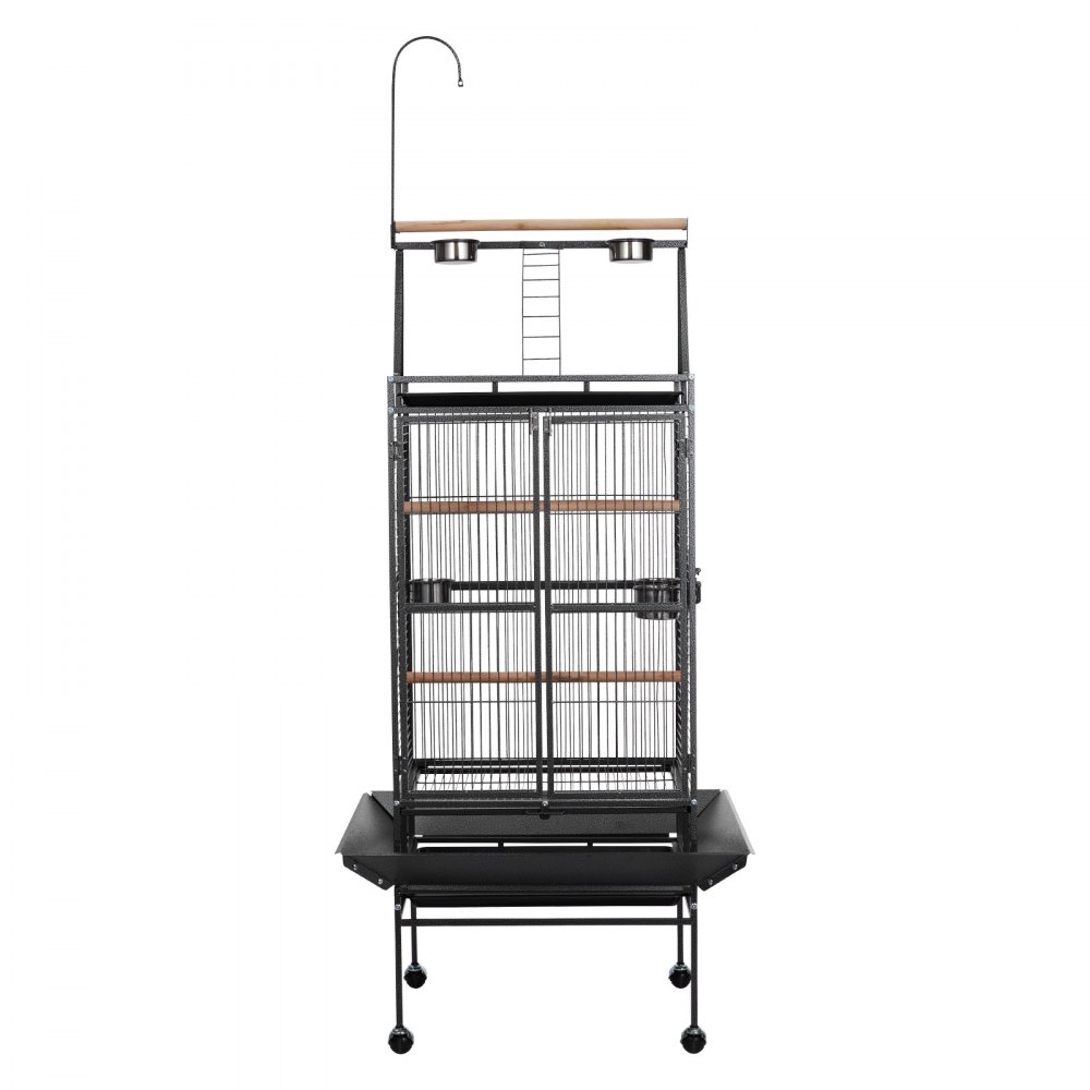 VEVOR Jaula para Pájaros, 830 x 790 x 2100 mm, con Techo Plano Abierto, con Perchas, Bandeja Extraíble y Comederos de Plástico, para Cotorras Argentinas, Loros Amazónicos y Loros Grises Africanos