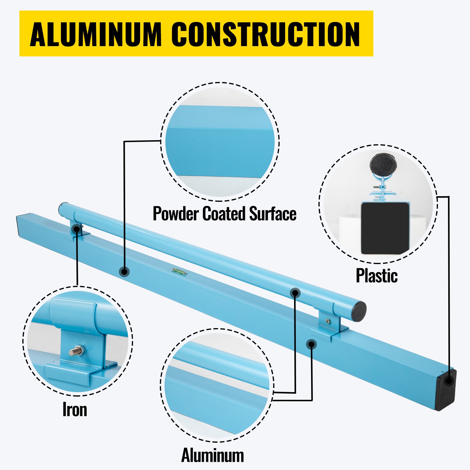 Solera de hormigón VEVOR con componentes de aluminio, hierro y plástico con recubrimiento de polvo.