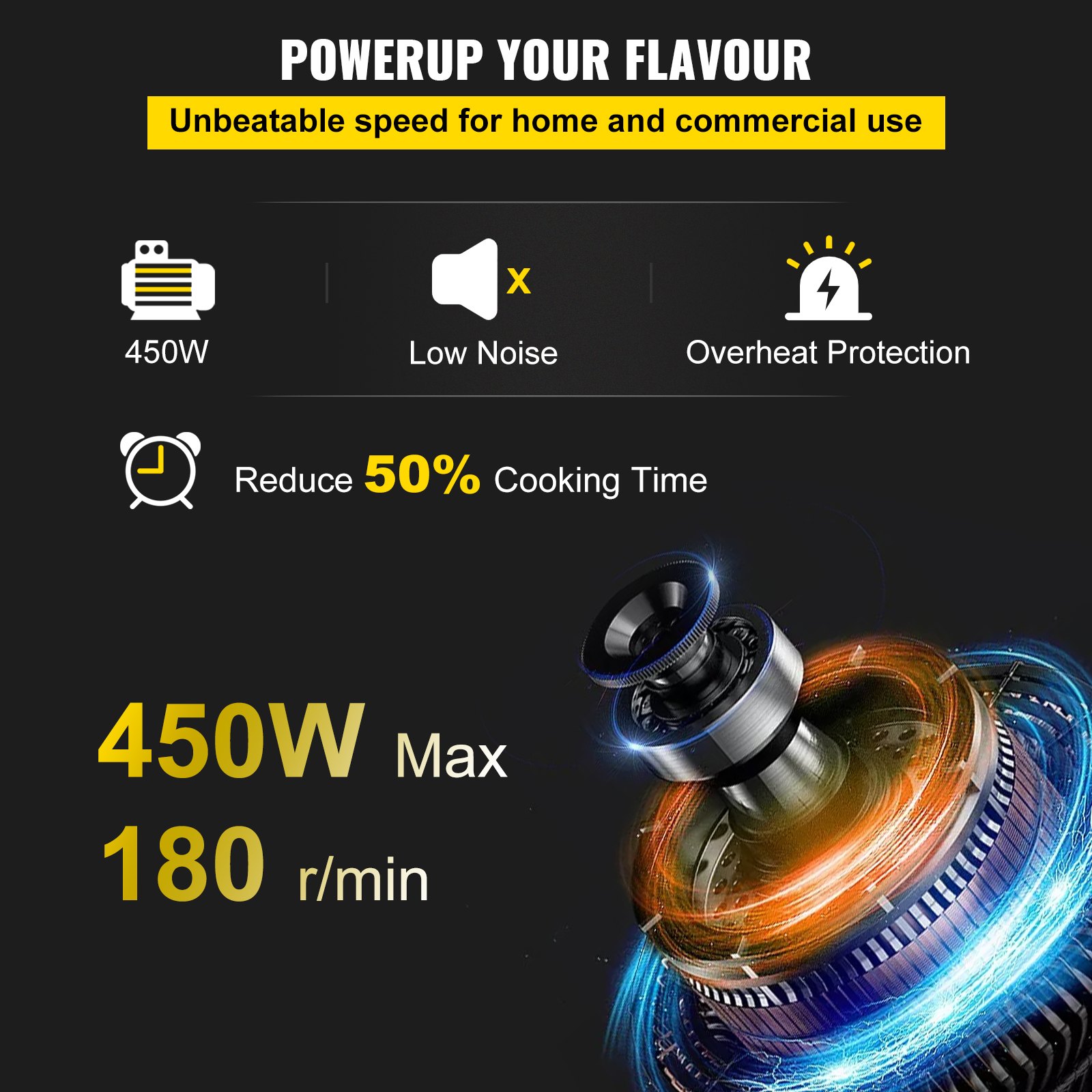 Ablandador de carne comercial VEVOR, 450 W, acero inoxidable, 110 V, herramienta de cocina eléctrica resistente para carne de res, pavo, pollo, cerdo, cordero, filete de pescado, 17 pulgadas, plateado