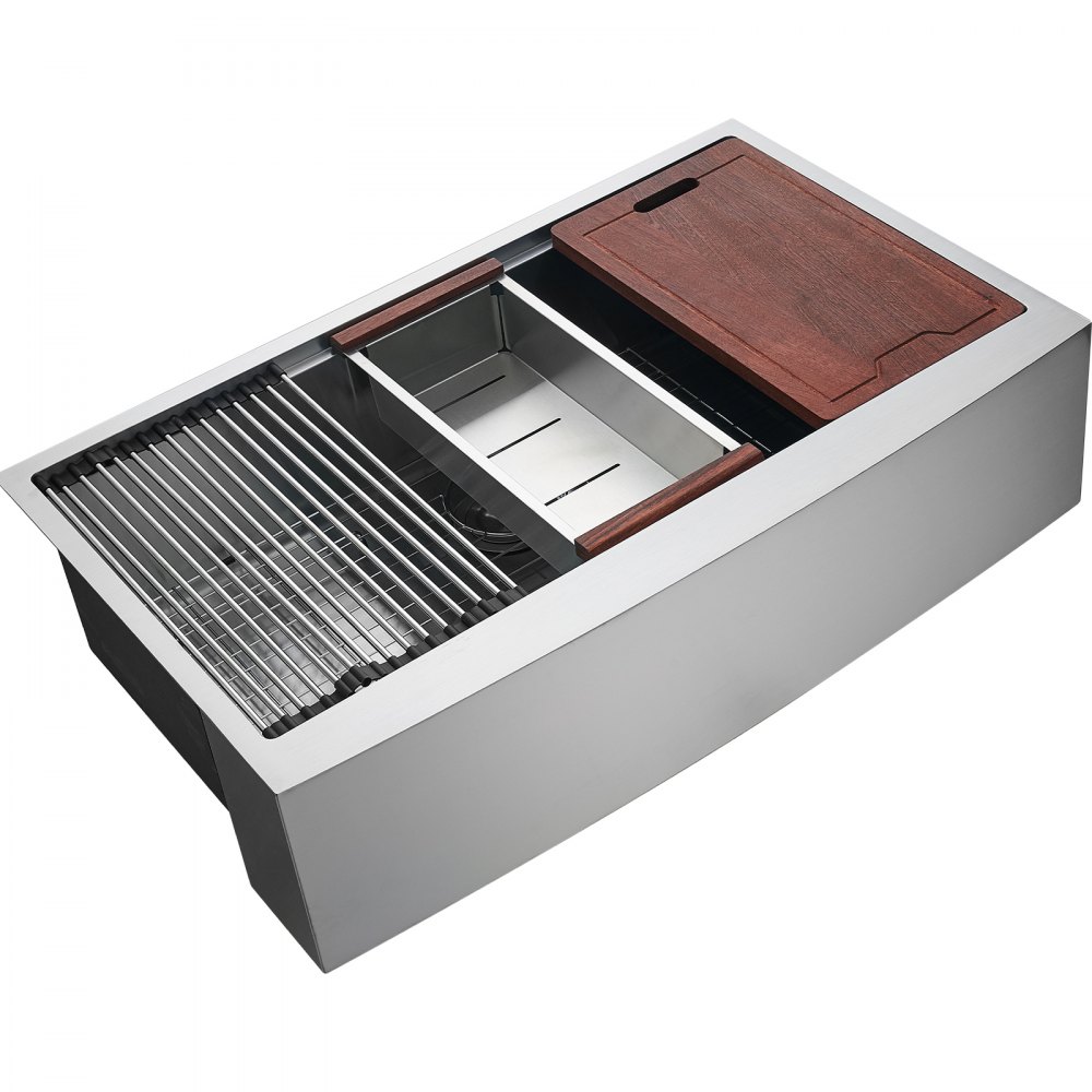 Fregadero de cocina VEVOR Farmhouse, fregadero empotrable de acero inoxidable 304, lavabo individual de montaje superior con repisa y accesorios, fregadero doméstico apto para lavavajillas para estaciones de trabajo, cocinas de preparación y fregaderos de bar, 76 cm (30 pulgadas)
