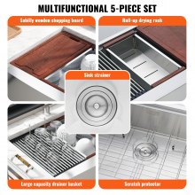 Fregadero de cocina de estilo rústico VEVOR, fregaderos de empotrar de acero inoxidable 304, lavabo de un solo tazón con repisa y accesorios, fregaderos de lavavajillas domésticos para estaciones de trabajo, cocinas de preparación y fregaderos de barra, 30 pulgadas