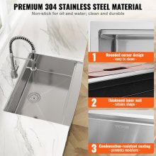 Fregadero de cocina de estilo rústico VEVOR, fregaderos de empotrar de acero inoxidable 304, lavabo de un solo tazón con repisa y accesorios, fregaderos de lavavajillas domésticos para estaciones de trabajo, cocinas de preparación y fregaderos de barra, 30 pulgadas