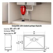 Fregadero de cocina de estilo rústico VEVOR, fregaderos de empotrar de acero inoxidable 304, lavabo de un solo tazón con repisa y accesorios, fregaderos de lavavajillas domésticos para estaciones de trabajo, cocinas de preparación y fregaderos de barra, 30 pulgadas