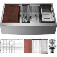Fregadero de cocina de estilo rústico VEVOR, fregaderos de empotrar de acero inoxidable 304, lavabo de un solo tazón con repisa y accesorios, fregaderos de lavavajillas domésticos para estaciones de trabajo, cocinas de preparación y fregaderos de barra, 30 pulgadas