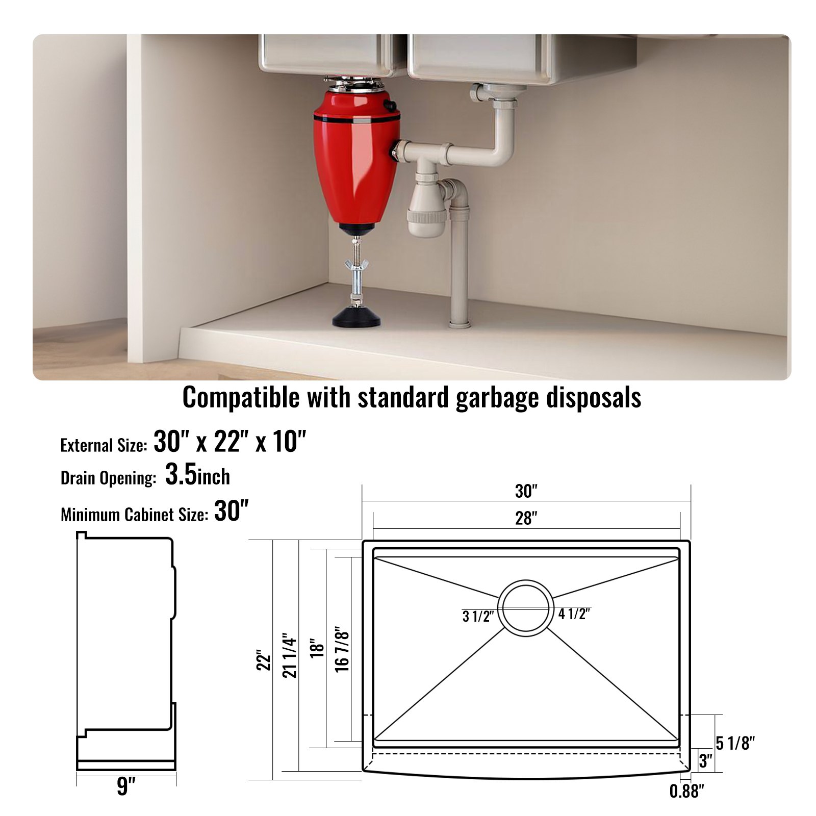 Fregadero de cocina VEVOR Farmhouse, fregadero empotrable de acero inoxidable 304, lavabo individual de montaje superior con repisa y accesorios, fregadero doméstico apto para lavavajillas para estaciones de trabajo, cocinas de preparación y fregaderos de bar, 76 cm (30 pulgadas)