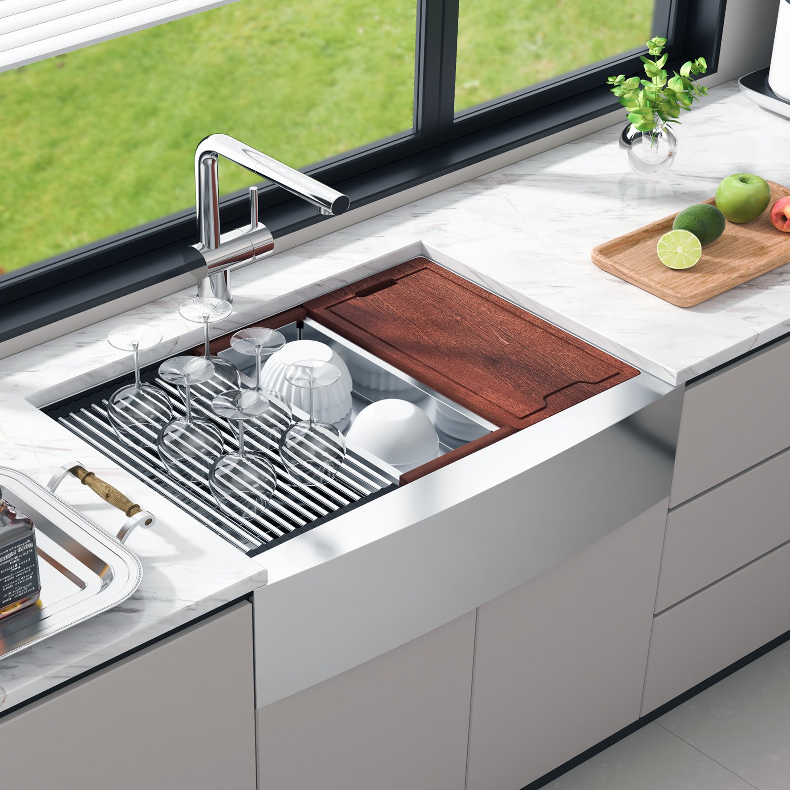 Fregadero de cocina VEVOR estilo granja, de acero inoxidable 304, de encastre, con un seno superior, repisa y accesorios. Ideal para lavavajillas, estaciones de trabajo, cocinas auxiliares y bares. 36 pulgadas.