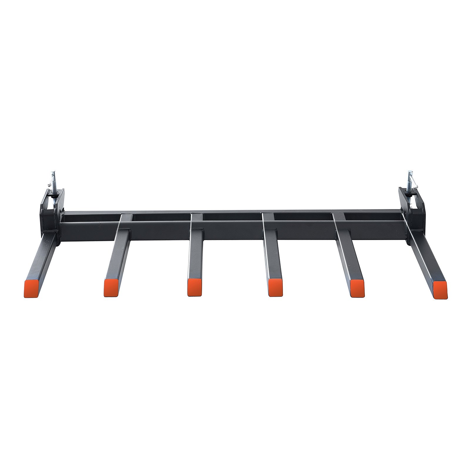 Horquillas para escombros VEVOR con abrazadera para cucharón de 60", capacidad de 4560 lbs. Horquillas para palets de alta resistencia con abrazadera. Accesorios para cucharón, compatibles con cargadoras, minicargadoras y tractores para limpiar ramas caídas, escombros o residuos de jardín.