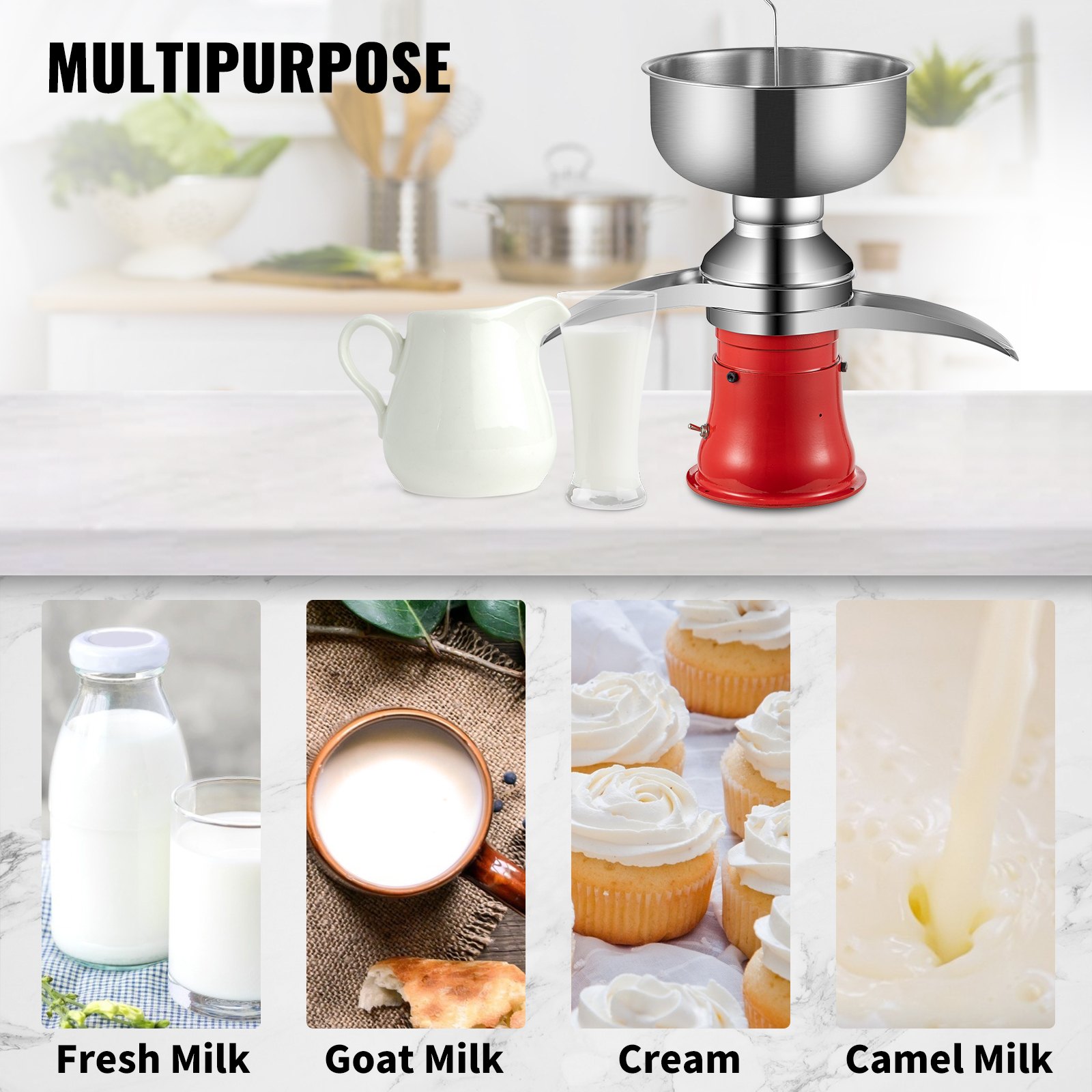Separador centrífugo de crema de leche VEVOR, separador de crema eléctrico de acero inoxidable, separador de leche de cabra de 25 gal/h y 100 l/h que convierte la leche cruda o entera en crema y separador de crema de vaca de leche descremada 110-240 V