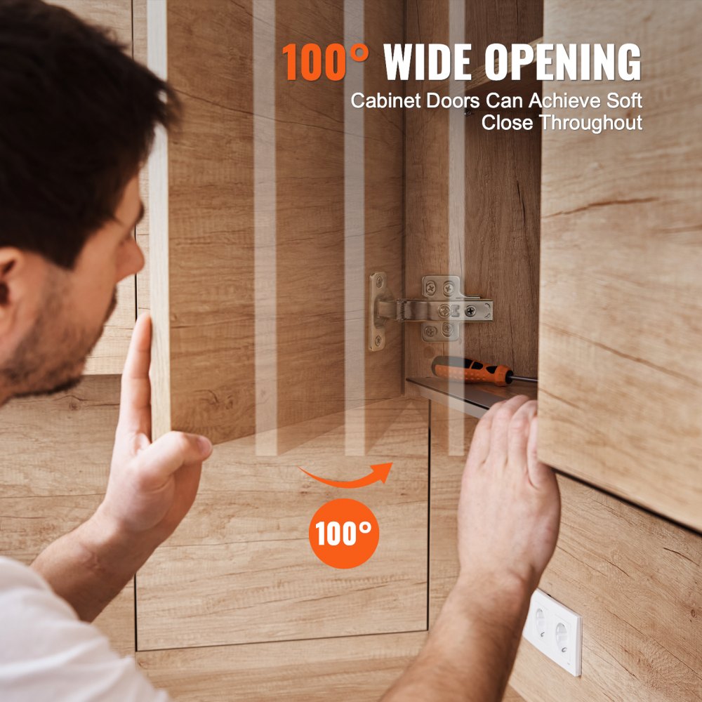 Bisagras para gabinetes VEVOR, 40 paquetes de bisagras superpuestas para puertas de gabinetes de cocina, bisagras ocultas de cierre suave con apertura de 100 grados para gabinetes sin marco, con tornillos de montaje.
