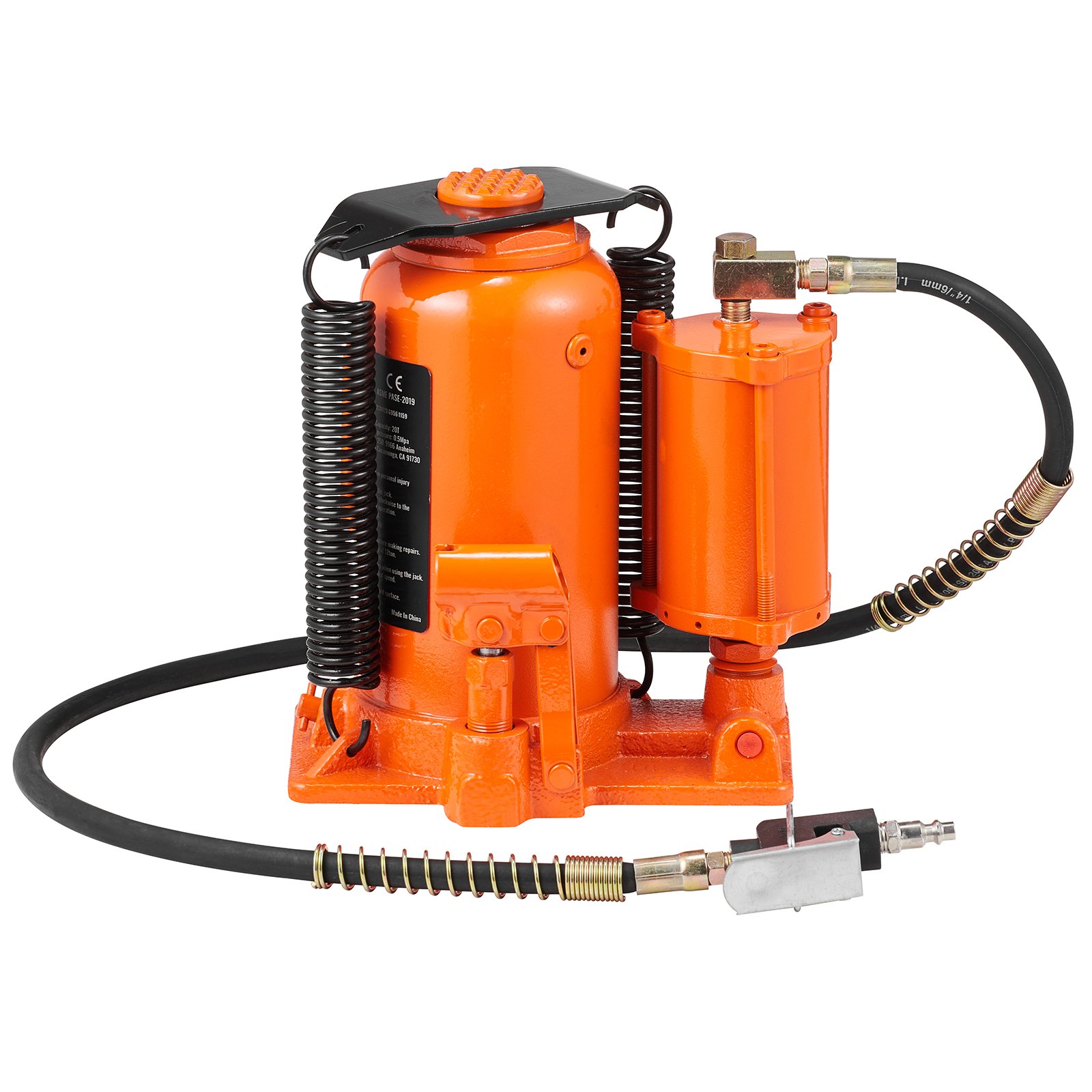 VEVOR Gato hidráulico de botella de aire, 20 toneladas/40000 libras, gato de botella completamente soldado, rango de elevación de 10.4-19.7 pulgadas, mango manual y bomba de aire, para automóvil, camioneta, camión, RV, reparación de automóviles, ingeniería industrial