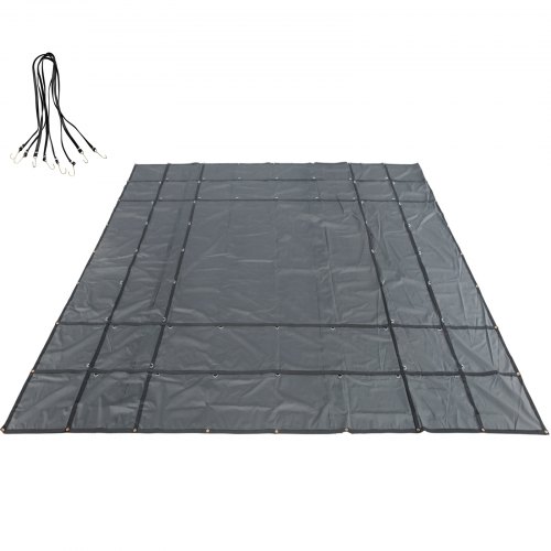 Lonas de cama plana VEVOR, lona de camión de plataforma plana de 18 oz, lona de madera de polietileno de 16 x 16 pies, lona de remolque resistente negra con anillos en D de acero inoxidable para camiones, furgonetas, botes pequeños, maquinaria y materiales para exteriores