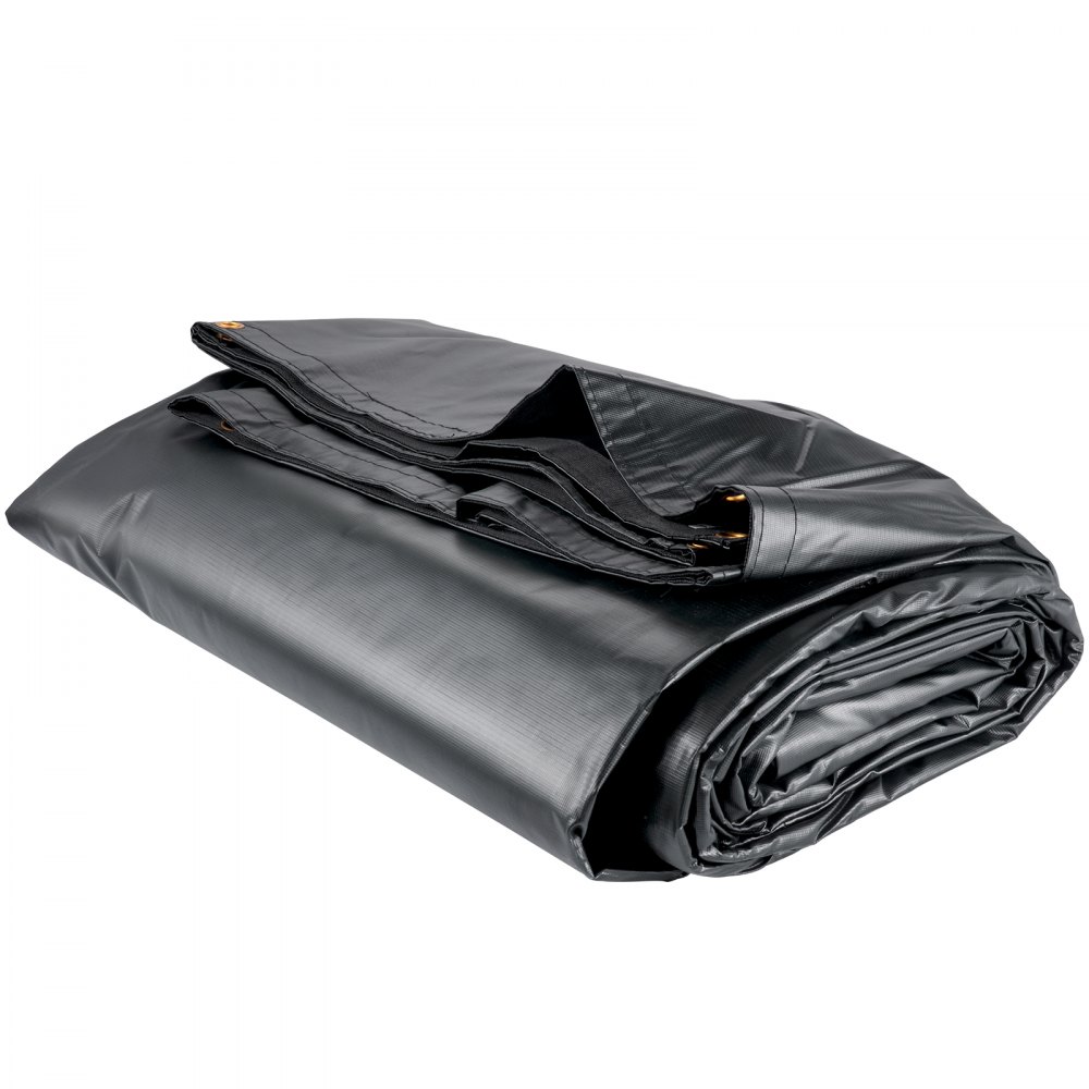 Lonas de cama plana VEVOR, lona de camión de plataforma plana de 18 oz, lona de madera de polietileno de 16 x 16 pies, lona de remolque resistente negra con anillos en D de acero inoxidable para camiones, furgonetas, botes pequeños, maquinaria y materiales para exteriores