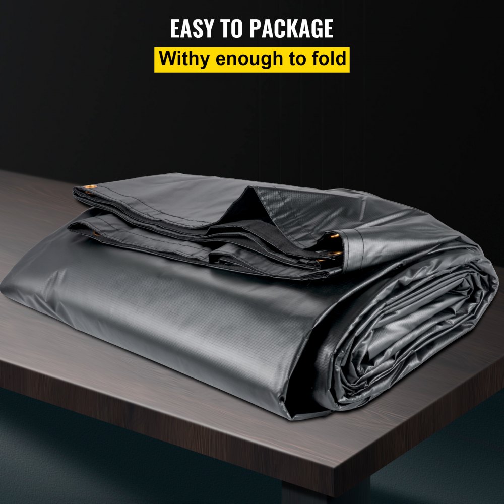 Lonas de cama plana VEVOR, lona de camión de plataforma plana de 18 oz, lona de madera de polietileno de 16 x 16 pies, lona de remolque resistente negra con anillos en D de acero inoxidable para camiones, furgonetas, botes pequeños, maquinaria y materiales para exteriores