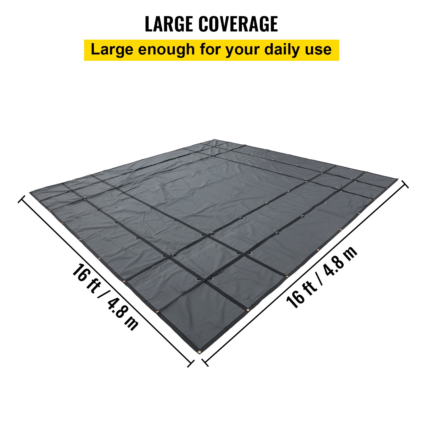 Lonas de cama plana VEVOR, lona de camión de plataforma plana de 18 oz, lona de madera de polietileno de 16 x 16 pies, lona de remolque resistente negra con anillos en D de acero inoxidable para camiones, furgonetas, botes pequeños, maquinaria y materiales para exteriores