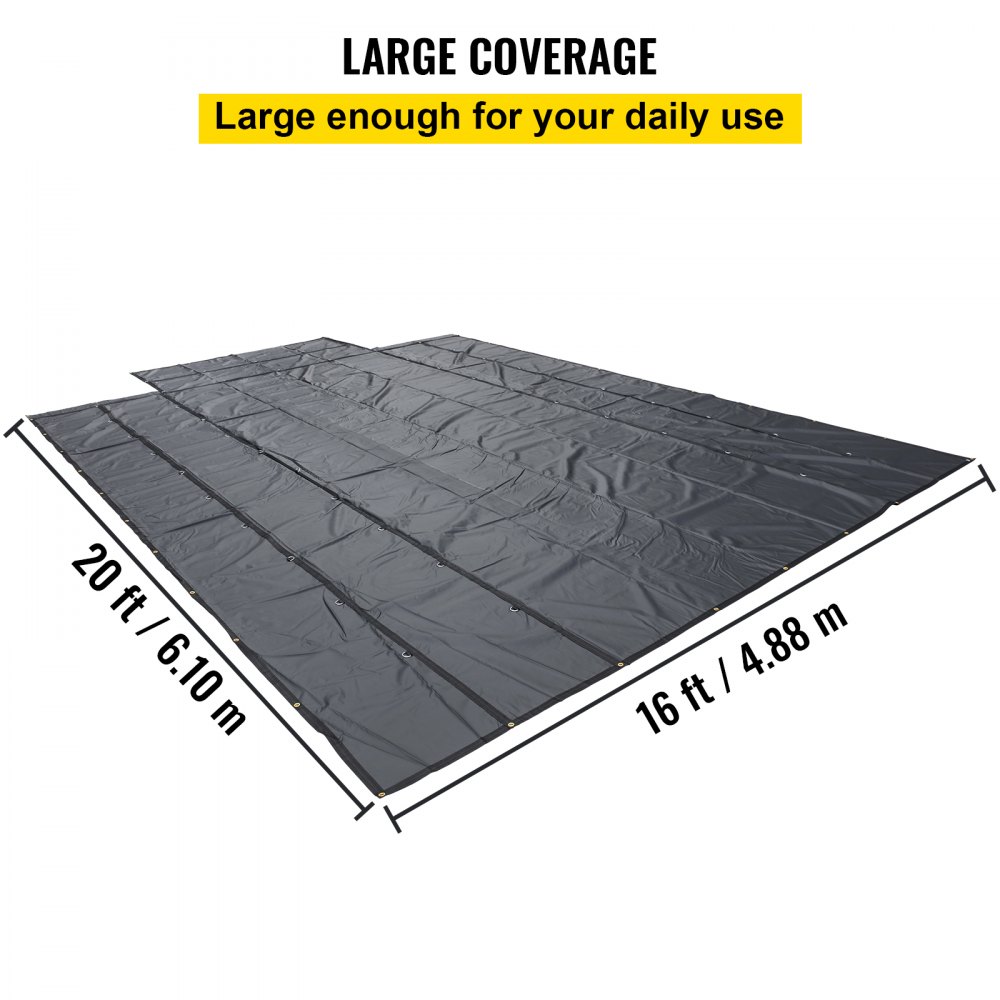 Lonas de cama plana VEVOR, lona de camión de cama plana de 18 oz, lona de madera de vinilo de 16x20 pies, lona de remolque negra resistente con anillos en D de acero inoxidable y una solapa para camiones, furgonetas, botes pequeños, maquinaria y materiales para exteriores