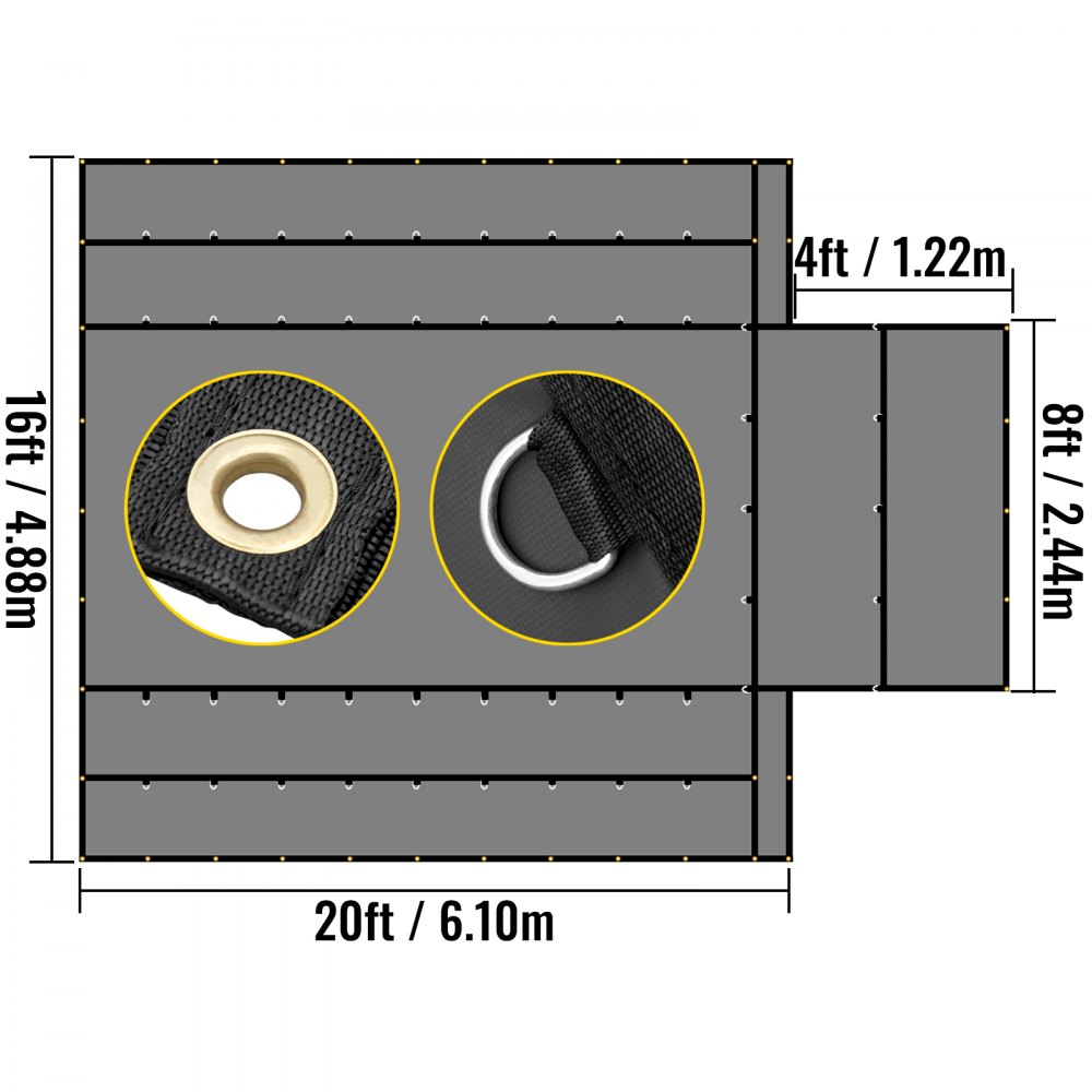 Lonas de cama plana VEVOR, lona de camión de cama plana de 18 oz, lona de madera de vinilo de 16x20 pies, lona de remolque negra resistente con anillos en D de acero inoxidable y una solapa para camiones, furgonetas, botes pequeños, maquinaria y materiales para exteriores