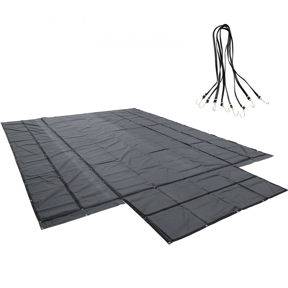 Lonas de cama plana VEVOR, lona de camión de cama plana de 18 oz, lona de madera de vinilo de 16x20 pies, lona de remolque negra resistente con anillos en D de acero inoxidable y una solapa para camiones, furgonetas, botes pequeños, maquinaria y materiales para exteriores
