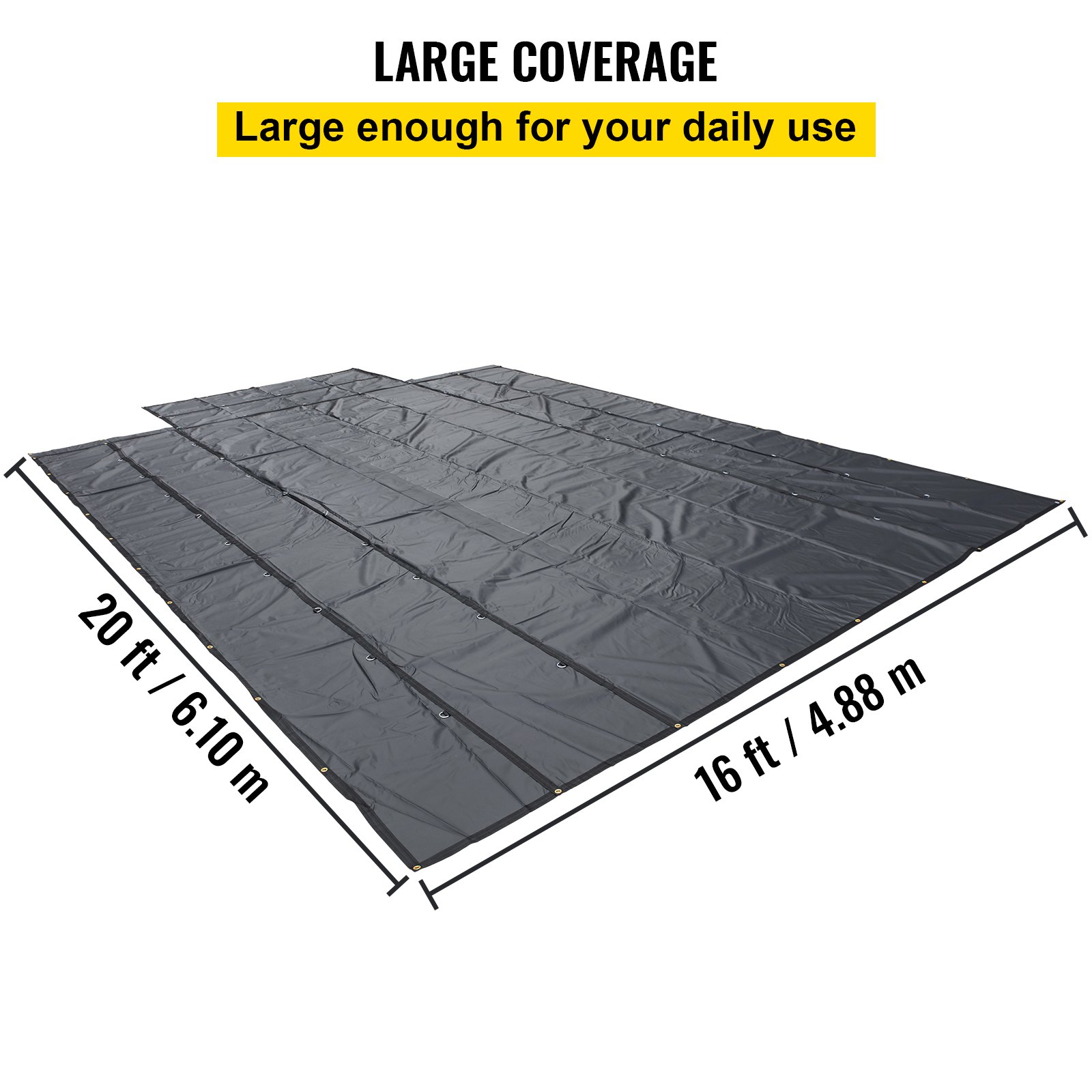 Lonas de cama plana VEVOR, lona de camión de cama plana de 18 oz, lona de madera de vinilo de 16x20 pies, lona de remolque negra resistente con anillos en D de acero inoxidable y una solapa para camiones, furgonetas, botes pequeños, maquinaria y materiales para exteriores