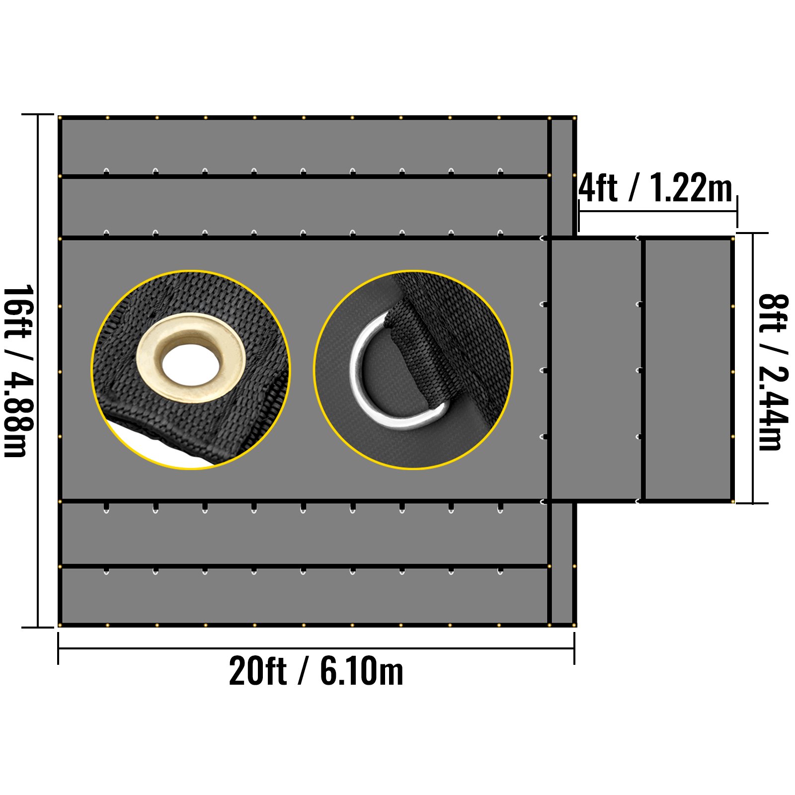 Lonas de cama plana VEVOR, lona de camión de cama plana de 18 oz, lona de madera de vinilo de 16x20 pies, lona de remolque negra resistente con anillos en D de acero inoxidable y una solapa para camiones, furgonetas, botes pequeños, maquinaria y materiales para exteriores