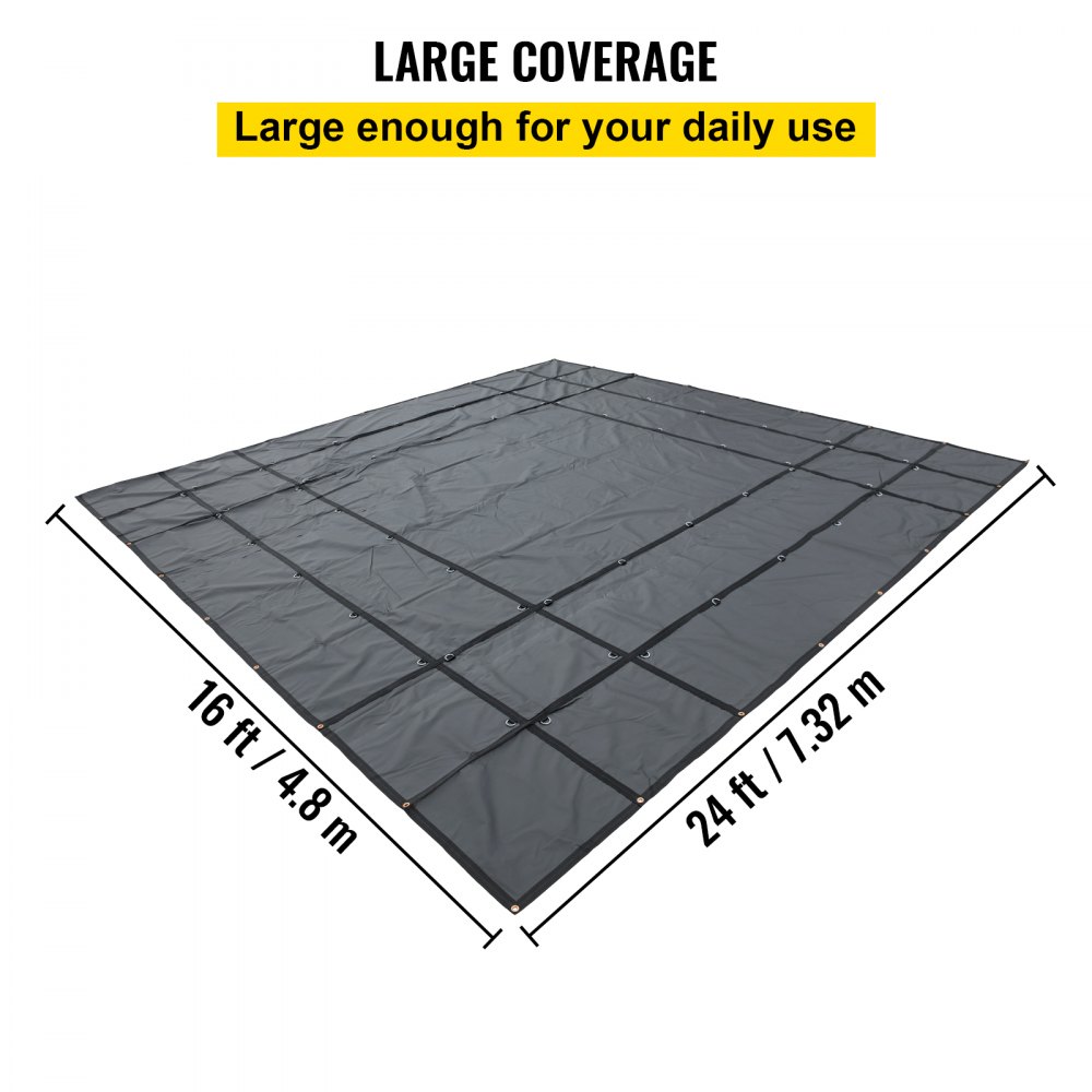 Lonas de cama plana VEVOR, lona de camión de plataforma plana de 18 oz, lona de madera de polietileno de 16 x 24 pies, lona de remolque resistente negra con anillos en D de acero inoxidable para camiones, furgonetas, botes pequeños, maquinaria y materiales para exteriores