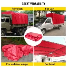Lonas de cama plana VEVOR, lona de camión de cama plana de 18 oz, lona de madera de polietileno de 16 x 24 pies, lona de remolque roja resistente con anillos en D de acero inoxidable para camiones, furgonetas, botes pequeños, maquinaria y materiales para exteriores