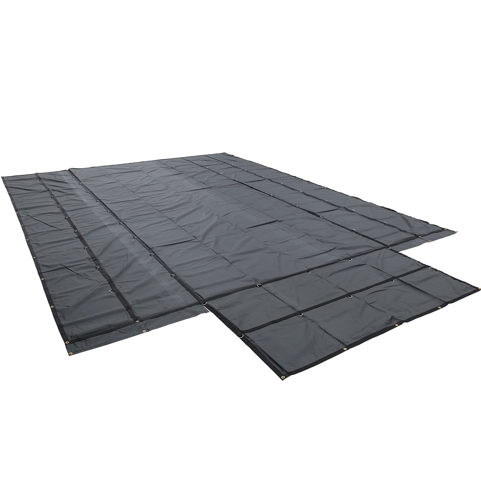 Lonas de cama plana VEVOR, lona de camión de cama plana de 18 oz, lona de madera de vinilo de 16 x 27 pies, lona de remolque resistente negra con anillos en D de acero inoxidable y una solapa para camiones, furgonetas, barcos, maquinaria y materiales para exteriores