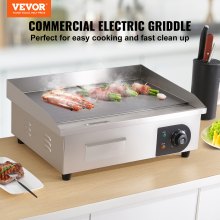 VEVOR Parrilla Eléctrica 1600W 21 Plancha de encimera eléctrica comercial Plancha de parrilla superior plana Placa caliente