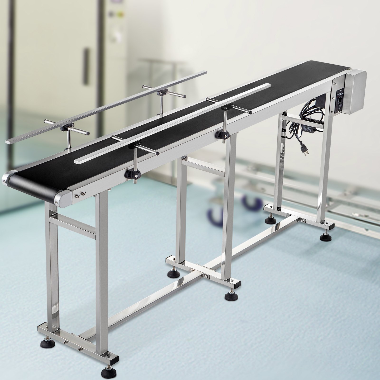 Cinta transportadora VEVOR de 71 pulgadas de largo, cinta transportadora de PVC de 7,8 pulgadas de ancho, transportador motorizado Transportador de transporte industrial, con barandas dobles Mesa transportadora ajustable antiestática Manipulación eléctrica