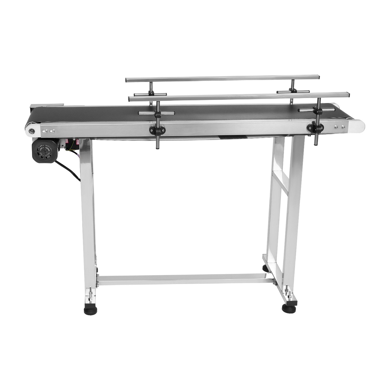 Transportador de banda VEVOR, mesa transportadora de 47 x 7,8 pulgadas, transportador de banda motorizado de acero inoxidable de alta resistencia para aplicaciones de codificación por inyección de tinta, banda de PVC motorizada, antiestática, velocidad ajustable (barandilla doble)
