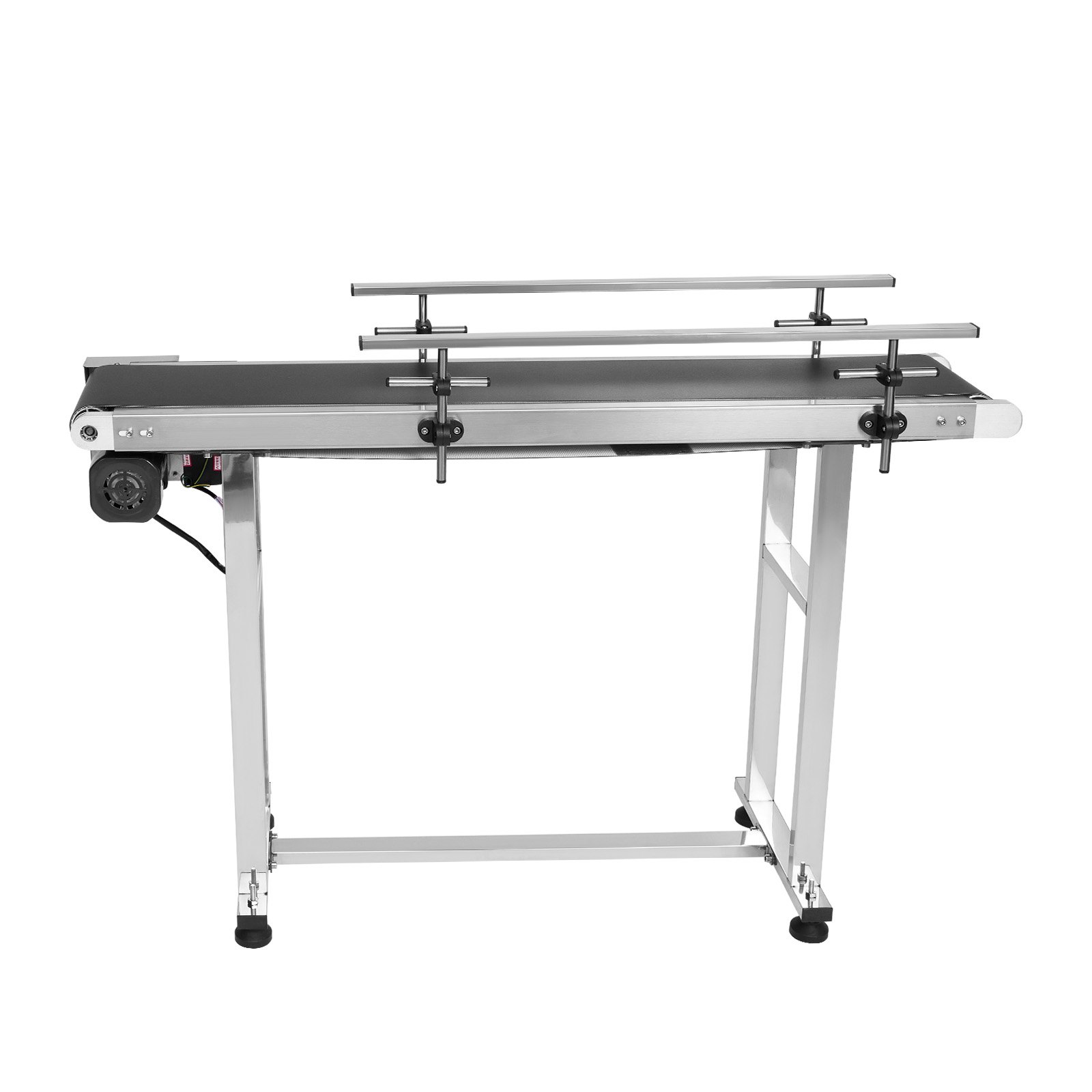 Transportador de banda VEVOR, mesa transportadora de 47 x 7,8 pulgadas, transportador de banda motorizado de acero inoxidable de alta resistencia para aplicaciones de codificación por inyección de tinta, banda de PVC motorizada, antiestática, velocidad ajustable (barandilla doble)