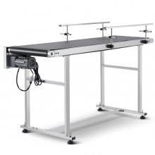 Cinta transportadora VEVOR, mesa transportadora de 59 x 15,7 pulgadas, cinta transportadora motorizada de acero inoxidable resistente para aplicaciones de codificación de inyección de tinta, correa de PVC accionada, velocidad ajustable antiestática (barandilla doble)