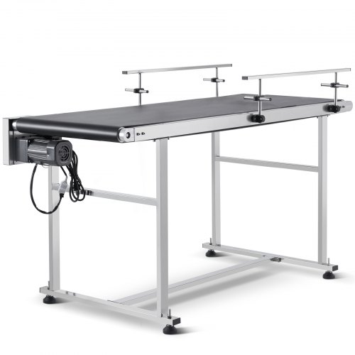 Cinta transportadora VEVOR, mesa transportadora de 59 x 19,7 pulgadas, cinta transportadora motorizada de acero inoxidable de alta resistencia para aplicaciones de codificación por inyección de tinta, cinta de PVC motorizada, antiestática, velocidad ajustable (doble barandilla de protección).