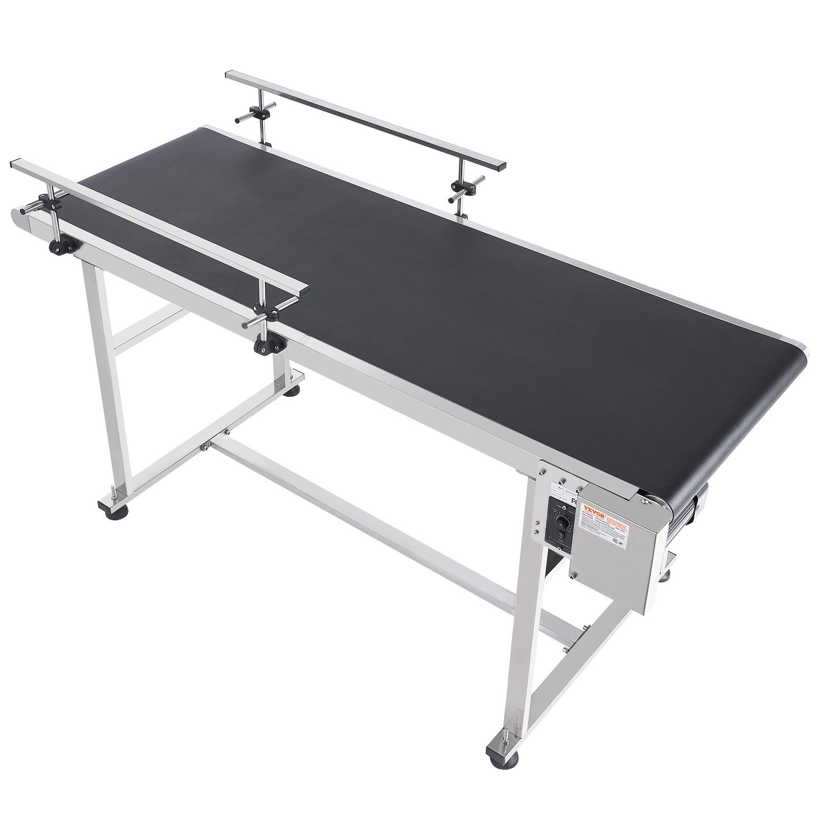VEVOR Belt Conveyor, 59 x 23.6 inch Conveyor Table, Heavy Duty Stainless Steel Motorized Belt Conveyor for Inkjet Coding Applications Powered PVC Belt Anti-Static Adjustable Speed (Double Guardrail)