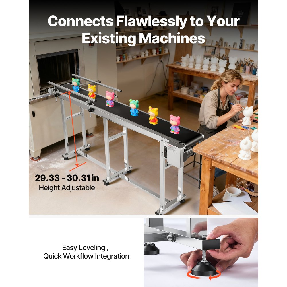 VEVOR Transportador de Correa Motorizado 1803,4x198,1 mm Transportador Acero Inoxidable Cinta Transportadora de PVC Antiestática Barandilla Doble para Aplicación de Codificación por Inyección de Tinta