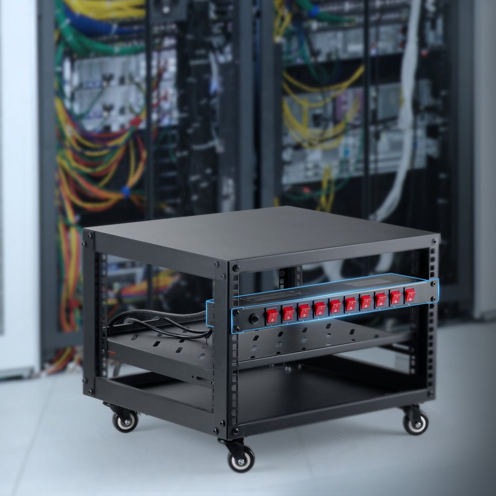 PDU VEVOR 1U, 10 tomas de corriente, regleta de enchufes para montaje en rack, compatible con racks de servidores estándar de 19", con interruptor independiente, protección contra sobretensiones y sobrecargas, 110-125 V/15 A, ideal para el hogar y la oficina.