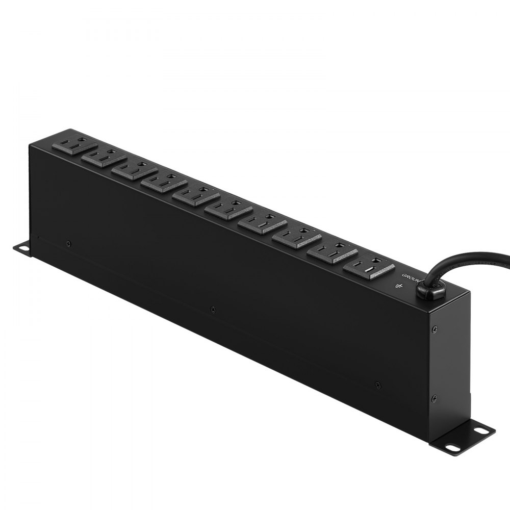 PDU VEVOR 1U, 10 tomas de corriente, regleta de enchufes para montaje en rack, compatible con racks de servidores estándar de 19", con interruptor independiente, protección contra sobretensiones y sobrecargas, 110-125 V/15 A, ideal para el hogar y la oficina.