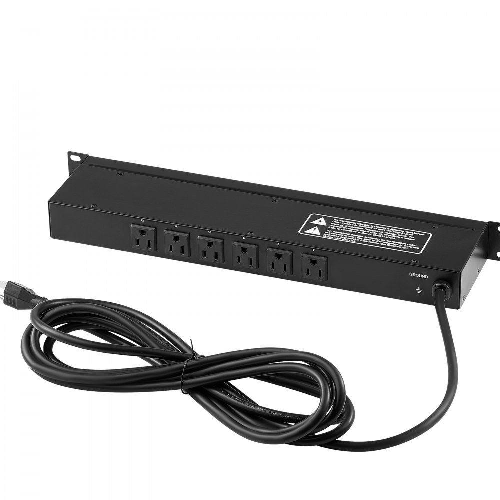 Regleta de alimentación de 19" 1U VEVOR con 12 tomas de corriente para montaje en rack y protección contra sobrecargas