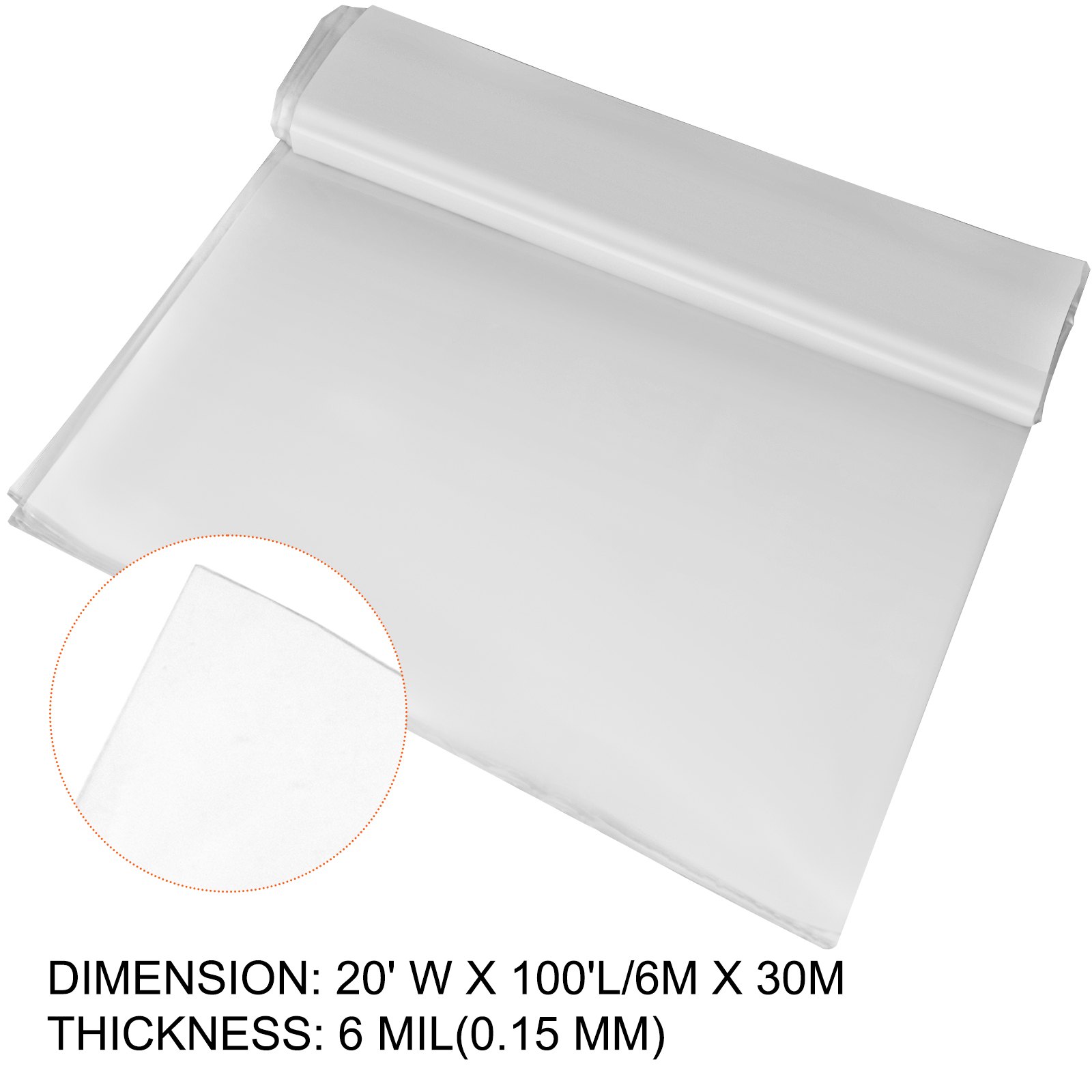 Película para invernadero VEVOR de 20 x 100 pies, película de polietileno para invernadero de 6 mil de grosor, película de plástico transparente para invernadero, resistente a los rayos UV, película de polietileno que mantiene el calor, resistencia superior