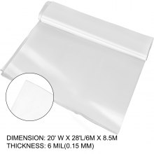 Película de invernadero VEVOR de 20 x 28 pies, película de polietileno de invernadero de 6 mil de grosor, película de plástico transparente para invernadero resistente a los rayos UV, película de polietileno que mantiene el calor, resistencia superior