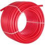 Bobina roja de tubo pex VEVOR asegurada con correas blancas.