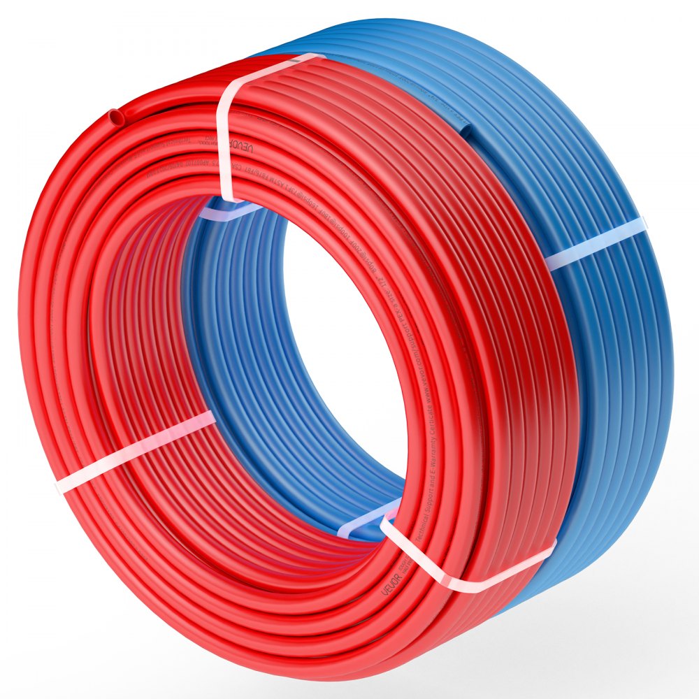 Tubería VEVOR PEX de 1/2 pulgada, 2 x 100 pies de longitud, tubería flexible PEX-A para agua potable, líneas de agua Pex para agua fría/caliente y fácil restauración, aplicaciones de plomería con cortador gratuito, azul y rojo