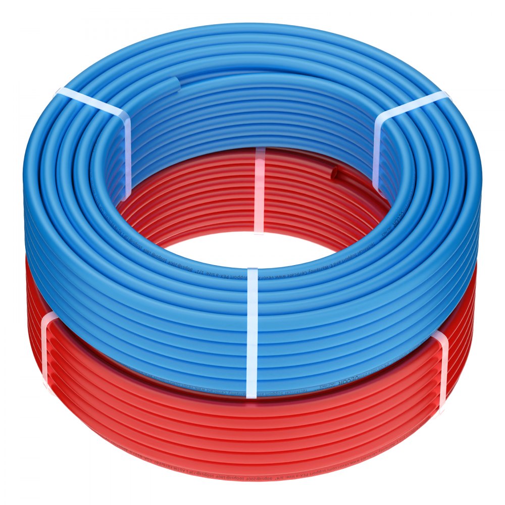 Tubería VEVOR PEX de 1/2 pulgada, 2 x 100 pies de longitud, tubería flexible PEX-A para agua potable, líneas de agua Pex para agua fría/caliente y fácil restauración, aplicaciones de plomería con cortador gratuito, azul y rojo