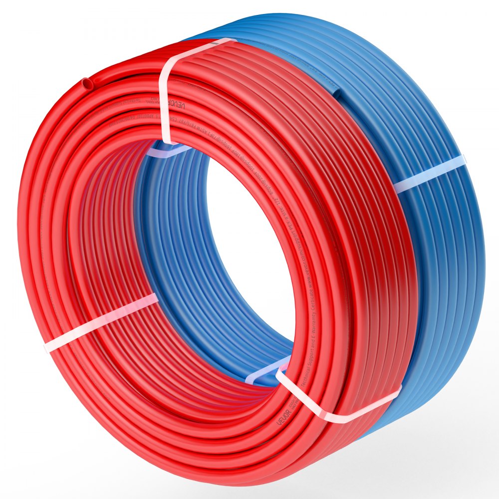 Tubería PEX VEVOR de 1/2 pulgada, 2 x 100 pies de largo, tubería flexible PEX-A para agua potable, líneas de agua PEX para agua caliente/fría y fácil restauración, aplicaciones de plomería con cortador gratuito, azul y rojo